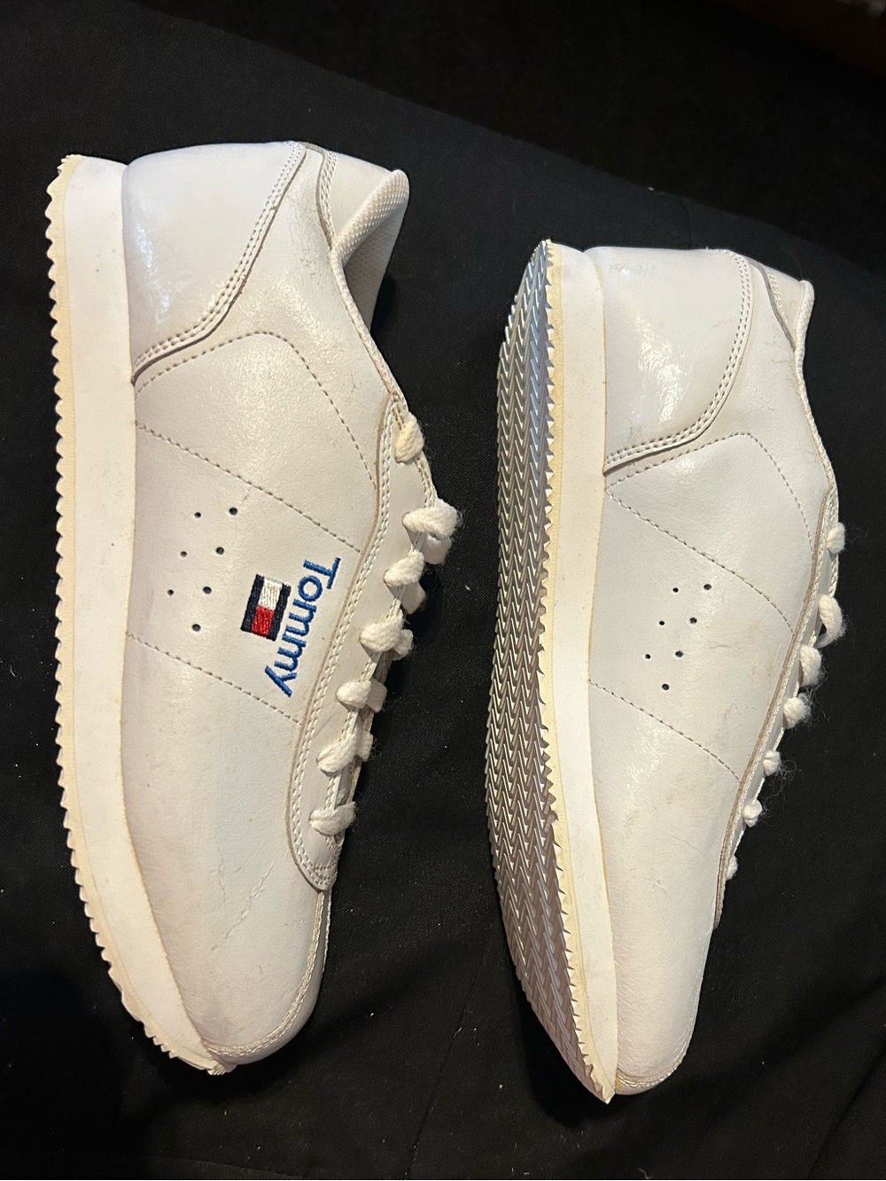 Tommy Hilfiger White Men's Low-Top Leather Sneakers with Logo